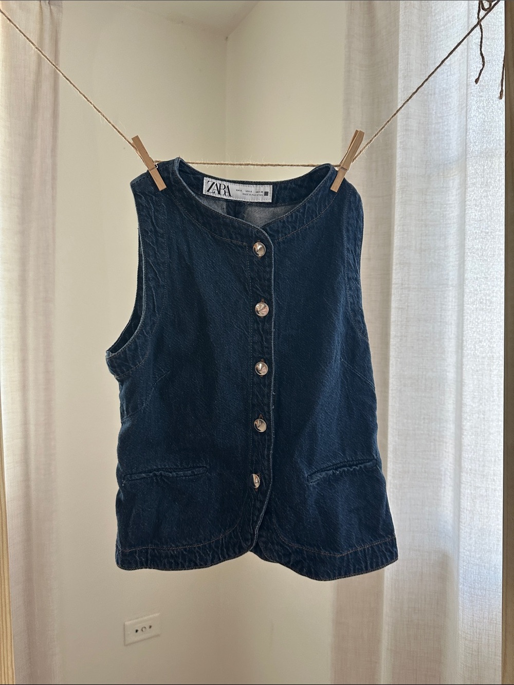 Zara Navy Button-Front Denim Vest